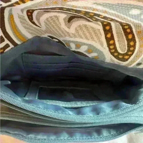 Thirty One Double Up Crossbody Bag Purse Parisian Garden Paisley Yellow Blue 990 - Picture 4 of 8